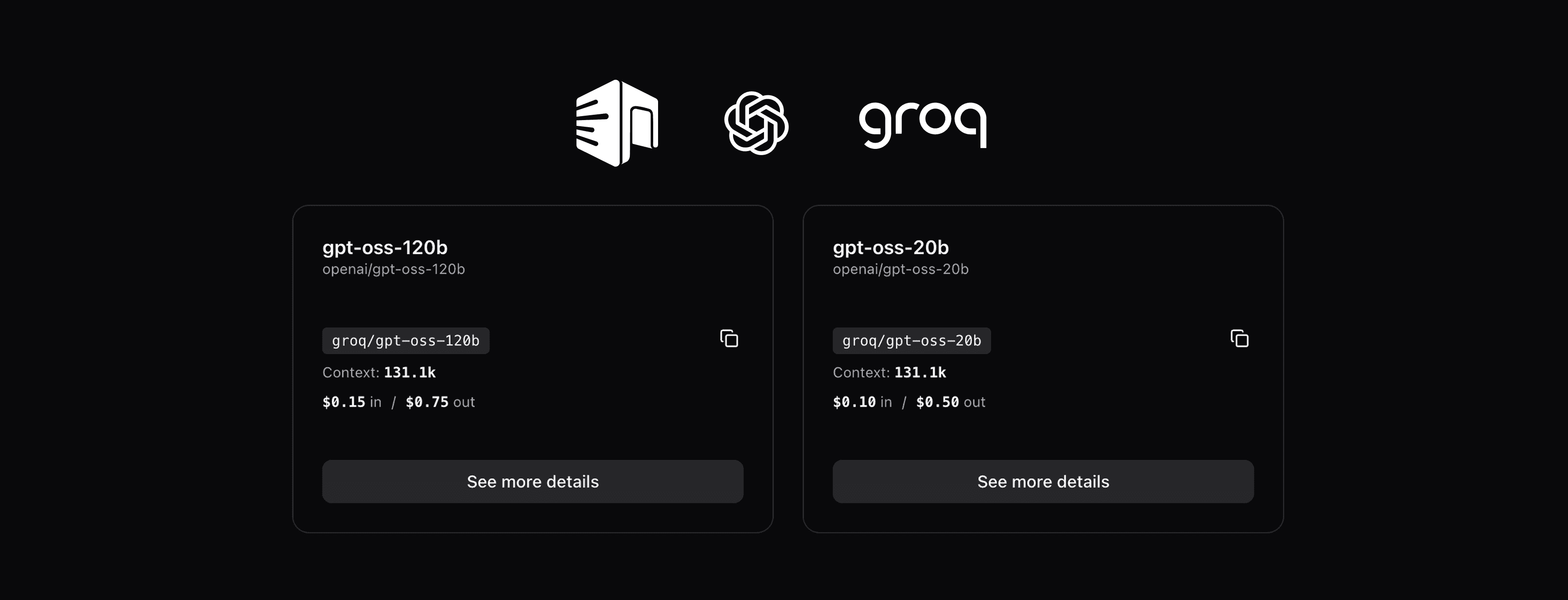 Dashboard showing new GPT-OSS models via Groq provider
