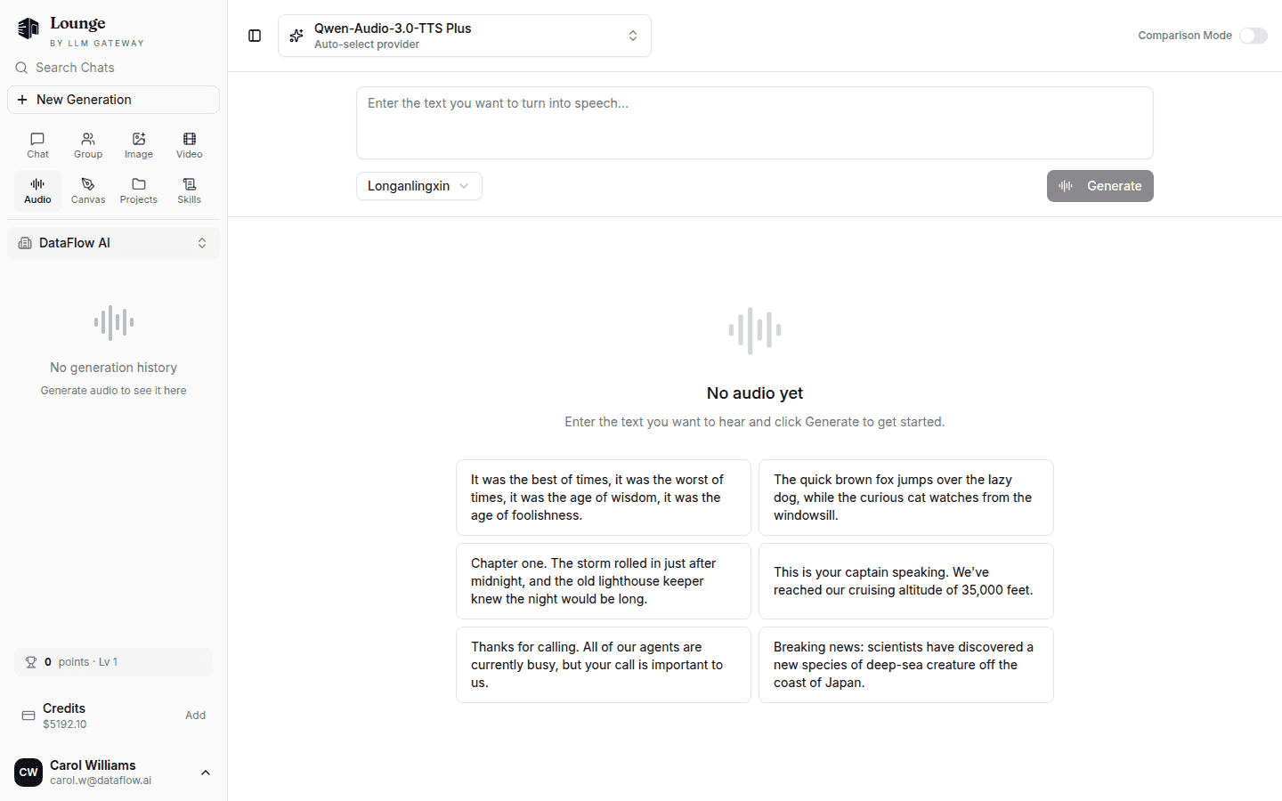 DigitSpace Chat Audio Studio generating speech from text
