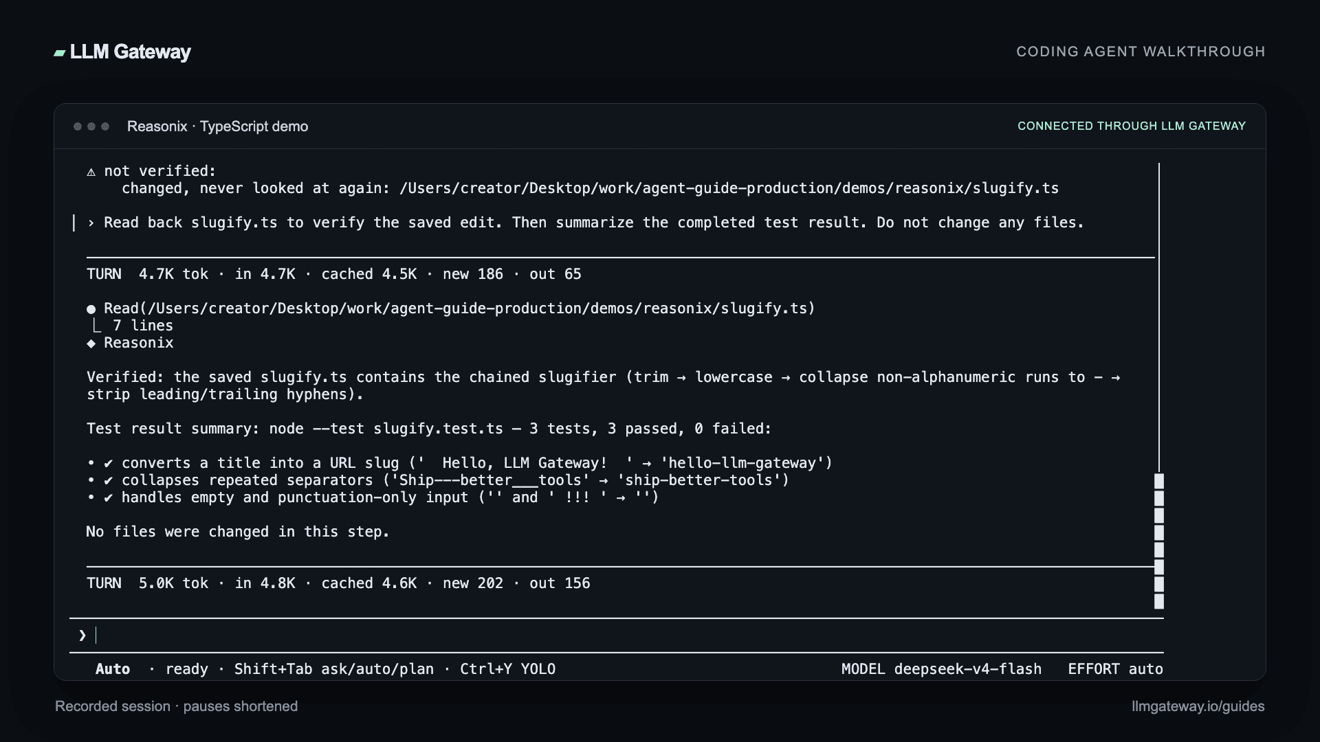 Reasonix completing the coding task through DigitSpace